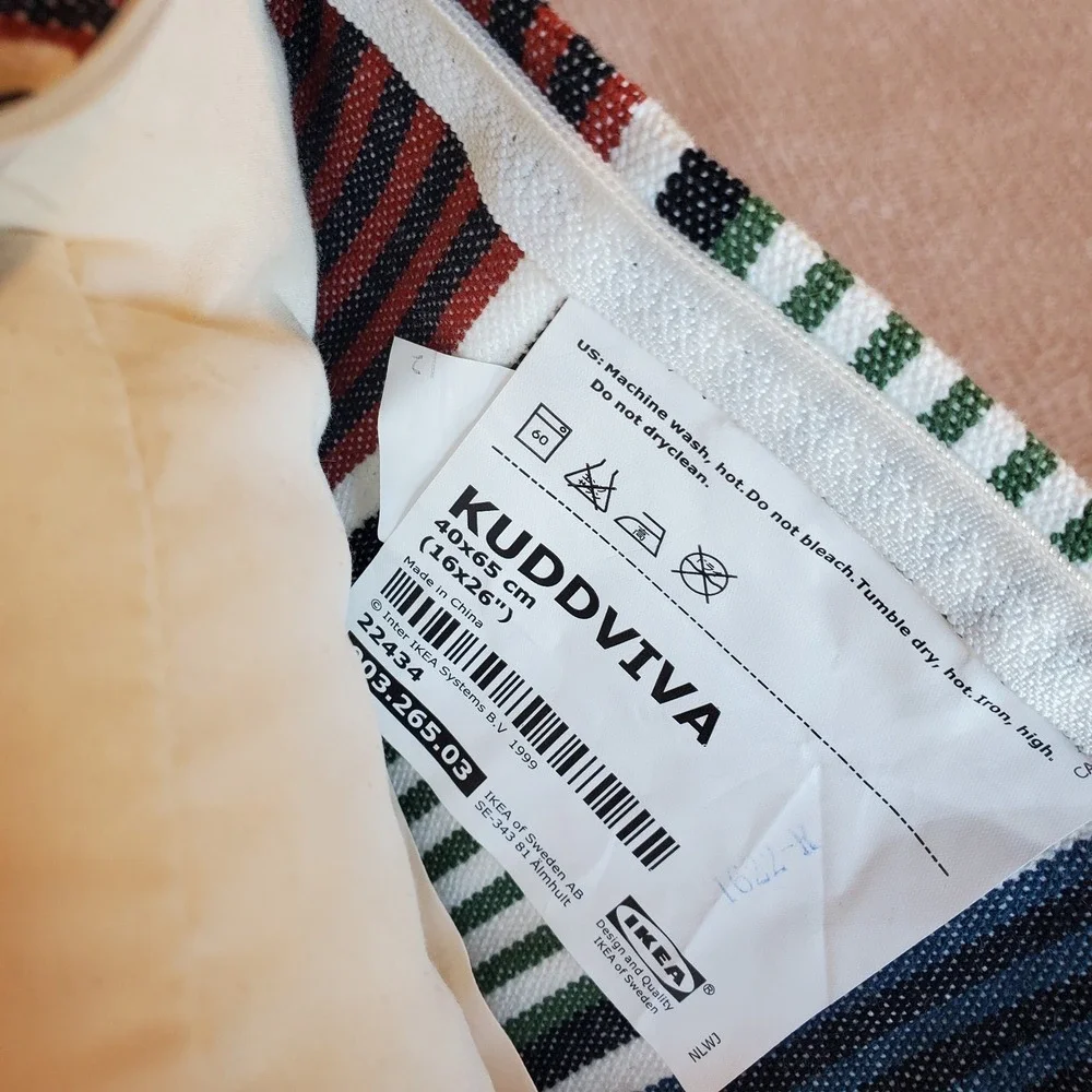 Ikea Kuddviva Lumbar‎ Pillow Striped Cottage 16x26 With Feather Inner Decor